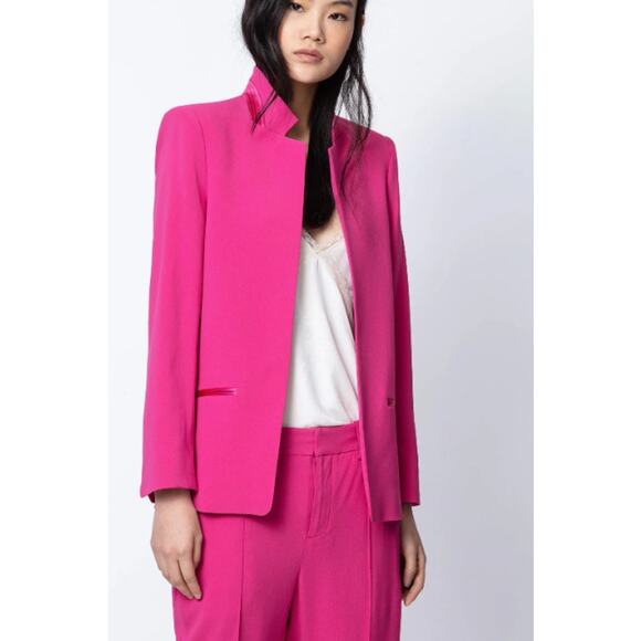 NWT ZADIG & VOLTAIRE Women's Volly Satin Blazer in Raspberry Size 38 Long Sleeve - Picture 1 of 12